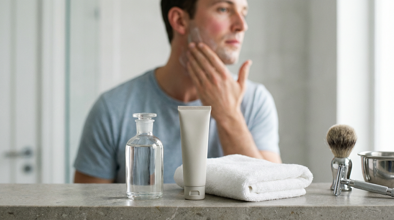 Rasoir de sûreté Lamier ALZ-PREMIUM – Argenté – comparaison aftershave alcool, baume hydratant et routine post-rasage apaisante