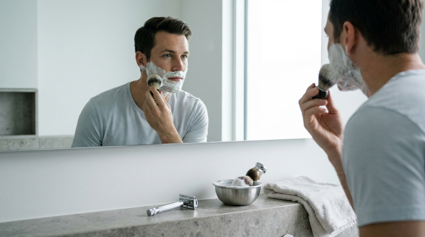 Rasoir de sûreté Lamier ALZ-PREMIUM – Argenté – routine de rasage peau sensible avec mousse et peau apaisée